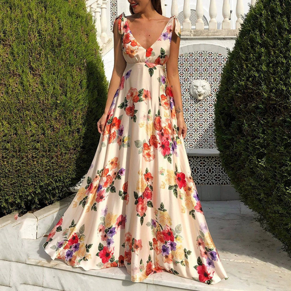 ZARA Chuyi In Stock Summer Backless Floral Print Sleeveless Flared Dress